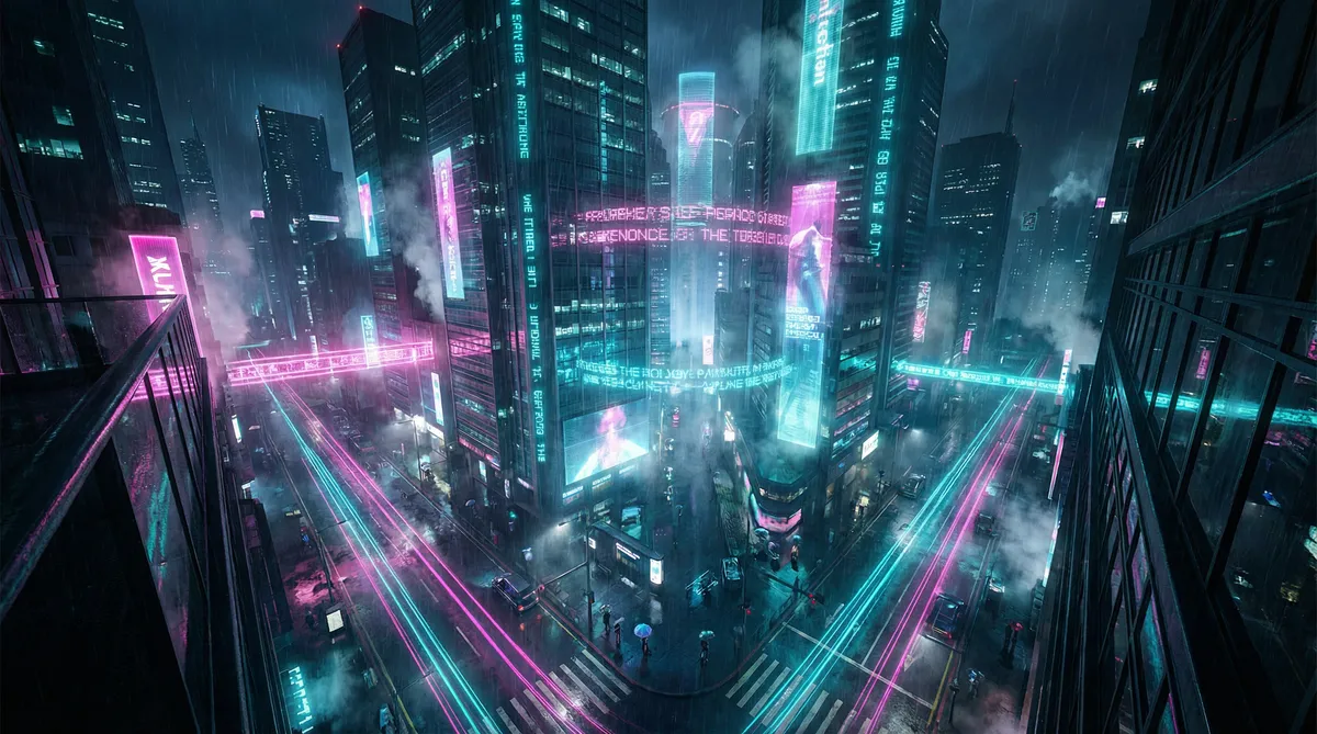 国色天香免费直播在线观看 竖屏短剧平台首页背景 - 赛博朋克都市夜景